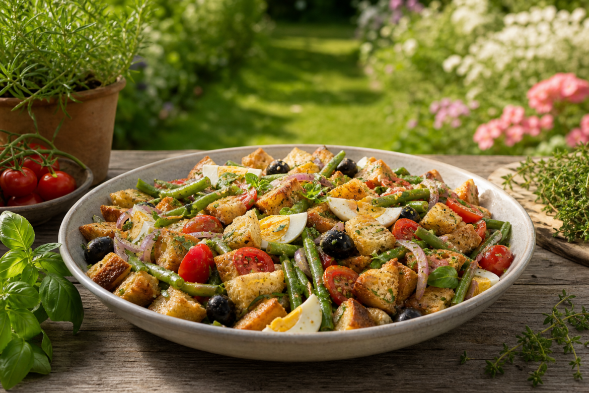 Grüne Bohnen-Brotsalat mit Oliven und Ei – so gelingt euch das perfekte Sommerrezept