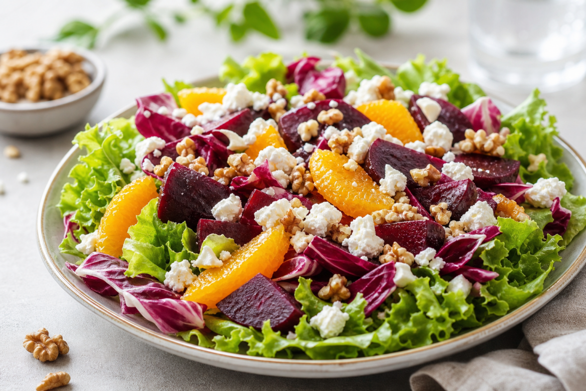 Rote Bete-Orangen-Radicchio-Salat: Buntes Rezept mit Nuss-Käse-Topping für echten Genuss