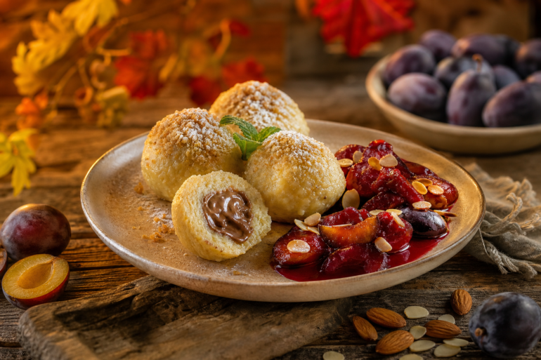 Gefüllte Nougat-Topfenknödel: Rezept mit Zwetschgenröster für die Westpfalz-Herbstsaison
